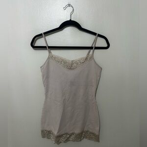 EXPRESS | Lace Trim Camisole in Soft Beige, Size Medium
